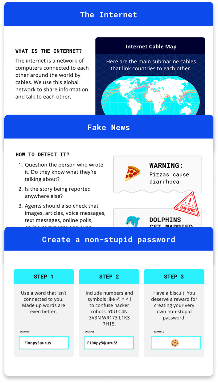 CSA Resources screen, including a password-strength guide and a Fake News explainer