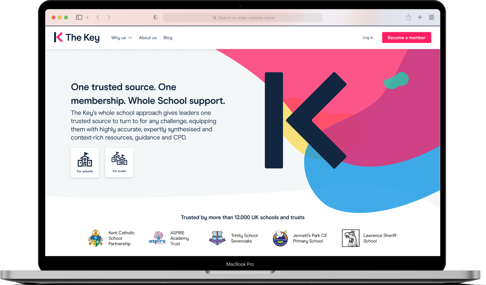 The Key marketing website homepage on a laptop